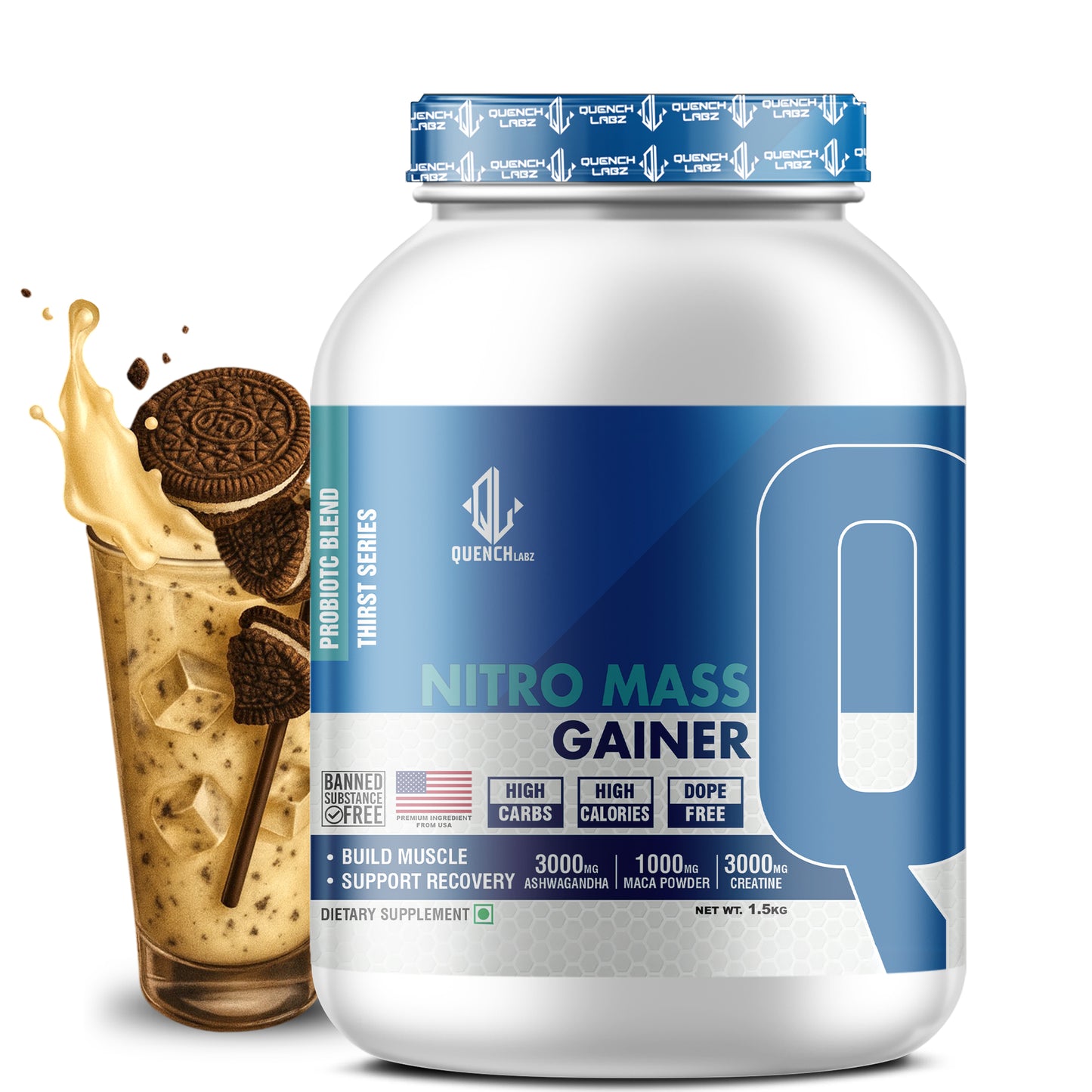 Nitro Mass Gainer | 3G Ashwagandha | 1G Macca | 3G Creatine | with Shaker