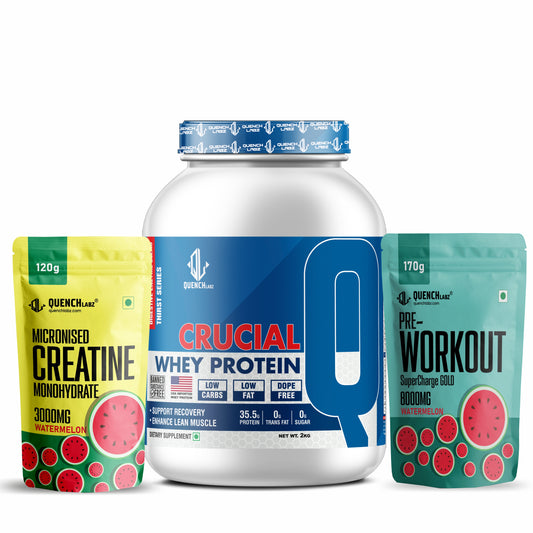Crucial Whey Protein 2Kg + Creatine Monohydrate 120gm + Pre workout 170gm Combo
