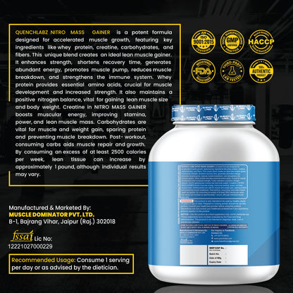 Nitro Mass Gainer | 3G Ashwagandha | 1G Macca | 3G Creatine | with Shaker