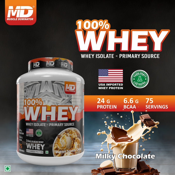 MD 100% Whey Advanced Protein | 24g Protein| 6.6g BCAA | 75 Serving - Quenchlabz