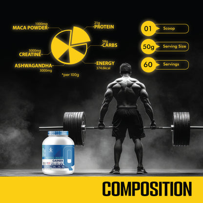 Nitro Mass Gainer | 3G Ashwagandha | 1G Macca | 3G Creatine | with Shaker