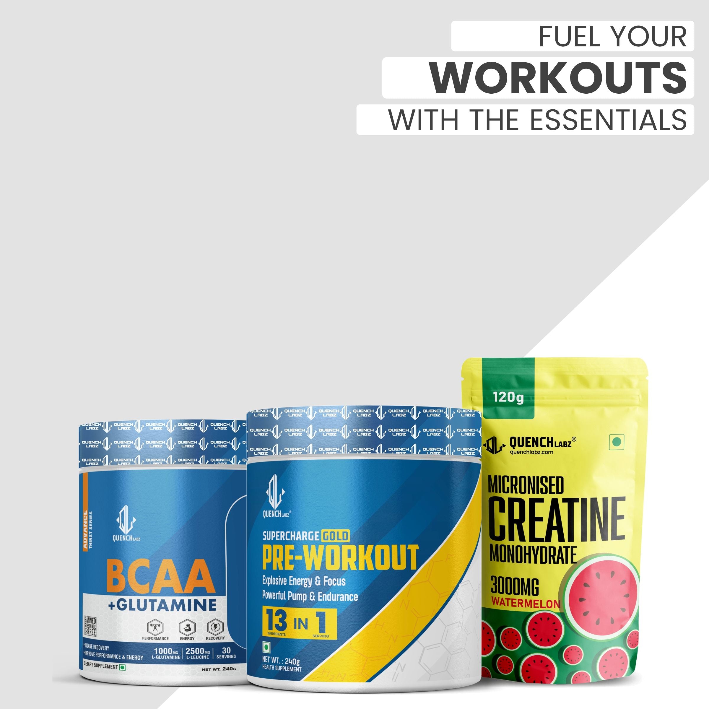 Workout Stack (Pre-Workout 240 Gm + BCAA 240 Gm + Creatine 120 Gm)