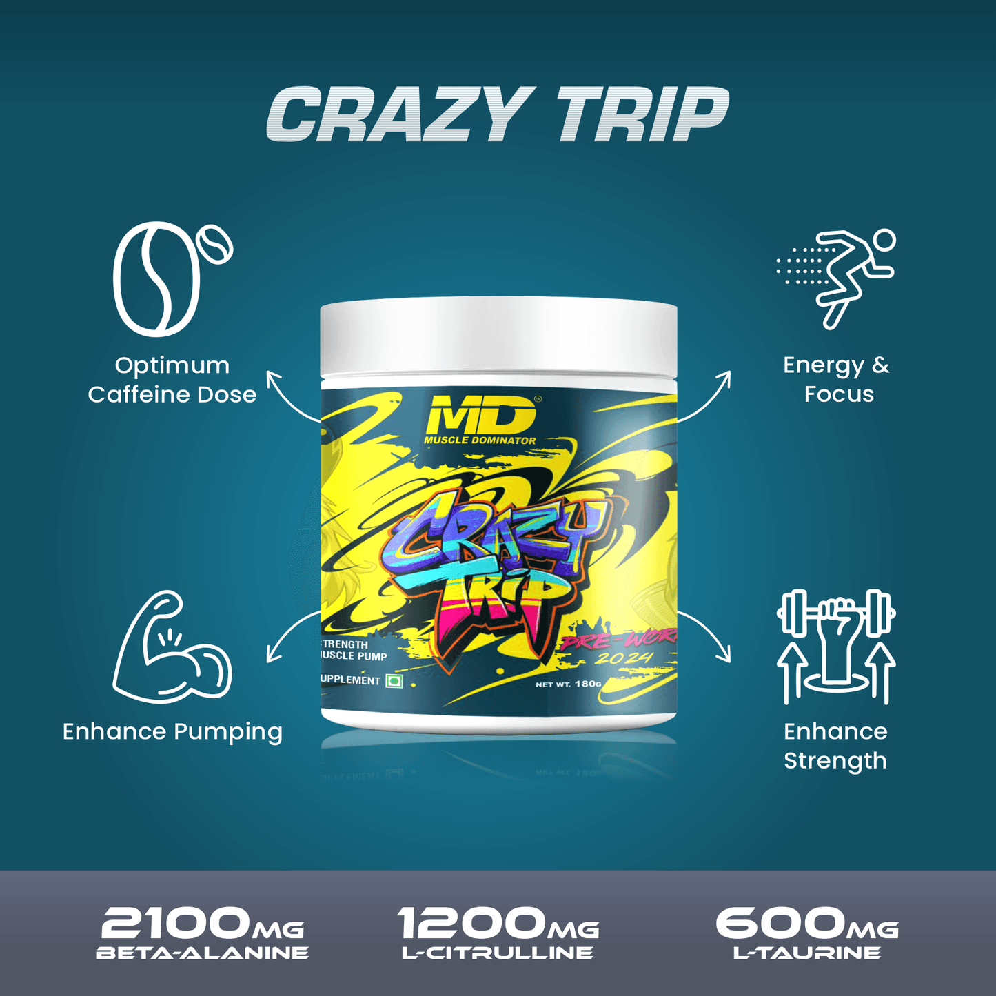 MD Crazy Trip Pre-Workout – Unleash Maximum Performance - 180 gm