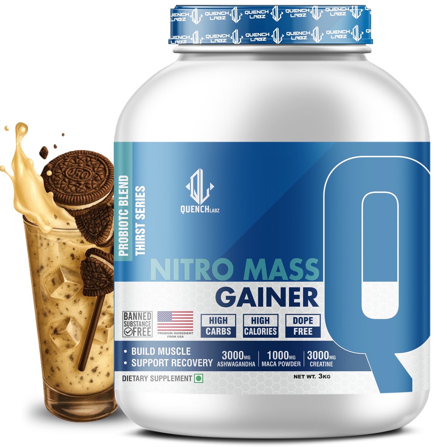 Nitro Mass Gainer | 3G Ashwagandha | 1G Macca | 3G Creatine | with Shaker