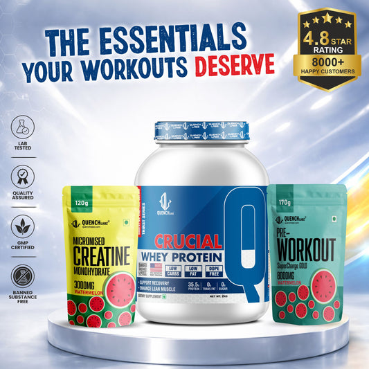 Crucial Whey Protein Combo with Pre workout and Creatine | 35.5 G Protein with Pre & Pro Biotics