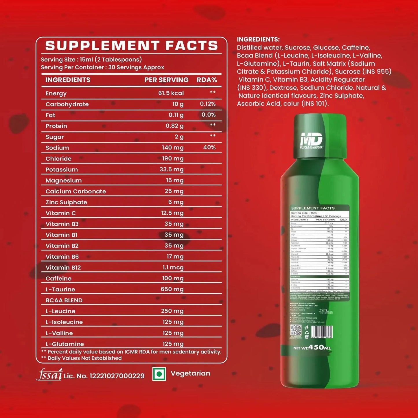 MD Hydration Drink Liquid | 500mg BCAA | 125mg Glutamine