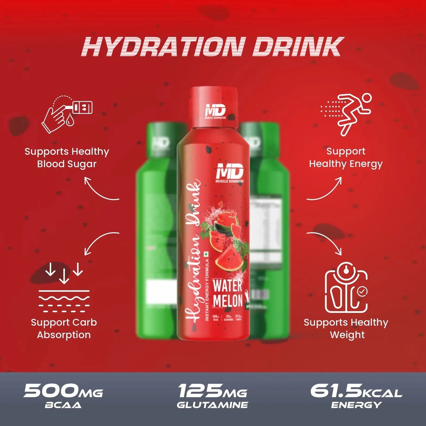 MD Hydration Drink Liquid | 500mg BCAA | 125mg Glutamine