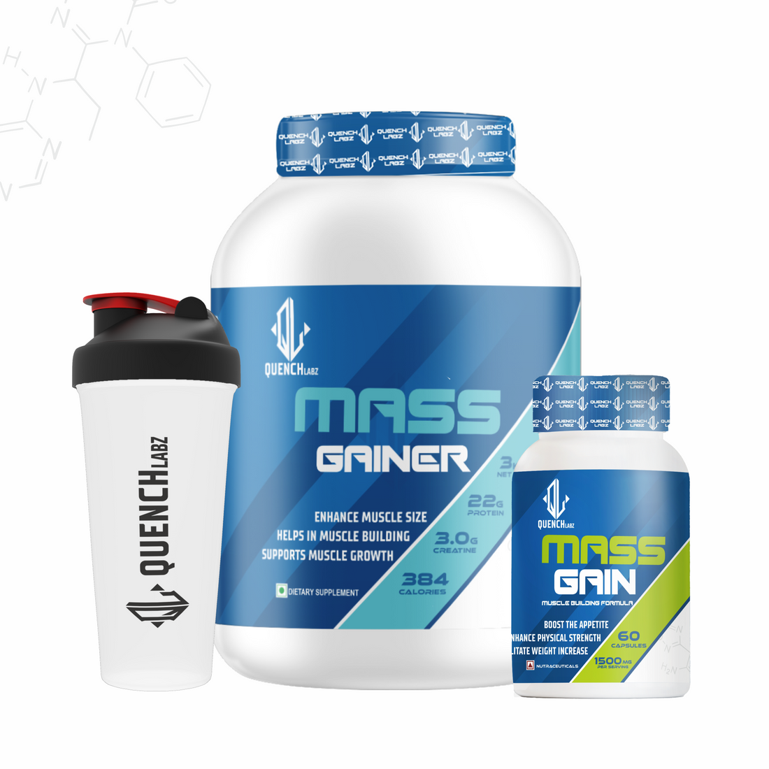 Mass Gainer 3 Kg + Mass Gain 60 capsules + Shaker 700 ml