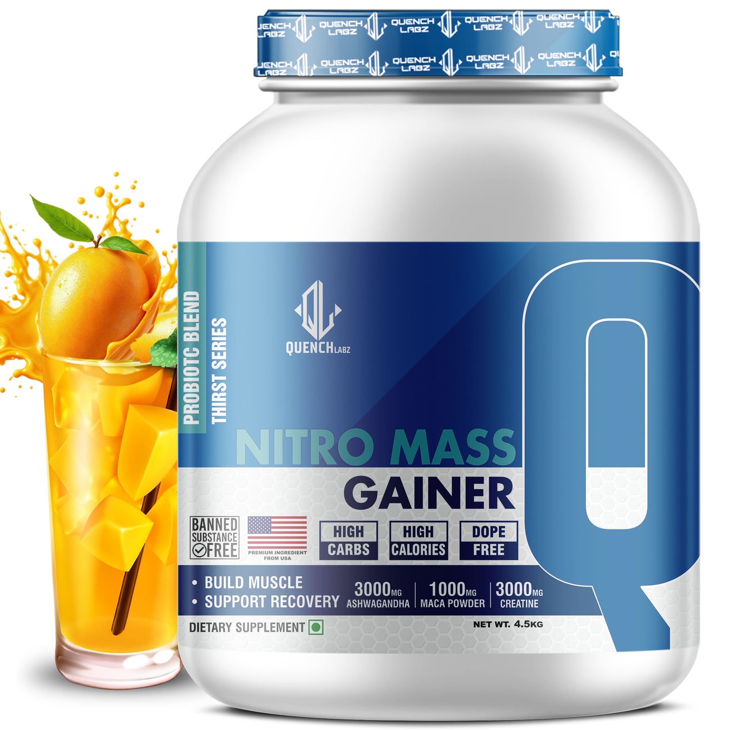 Nitro Mass Gainer | 3G Ashwagandha | 1G Macca | 3G Creatine | with Shaker