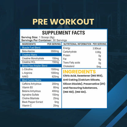 Workout Stack (Pre-Workout 240 Gm + BCAA 240 Gm + Creatine 180 Gm)