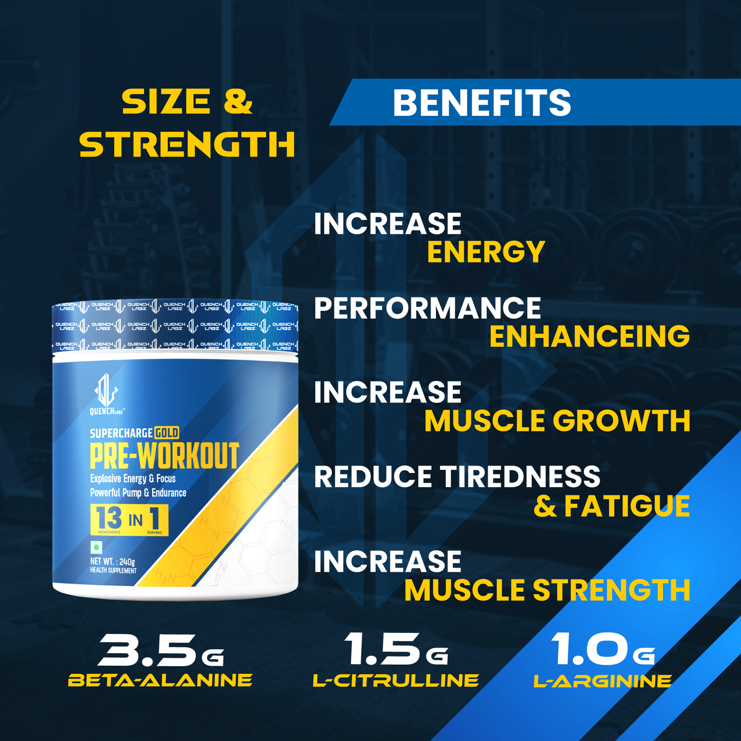 Supercharge Gold Pre Workout | Energy, Focus, Pump, Strength & Endurance Pre Workout