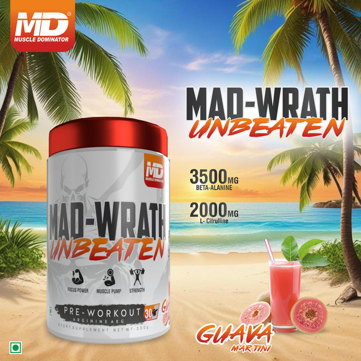 MD Mad-Wrath Unbeaten Pre-Workout | 3.5g Beta-Alanine | 2g L-Citrulline | 30 Serving - Quenchlabz