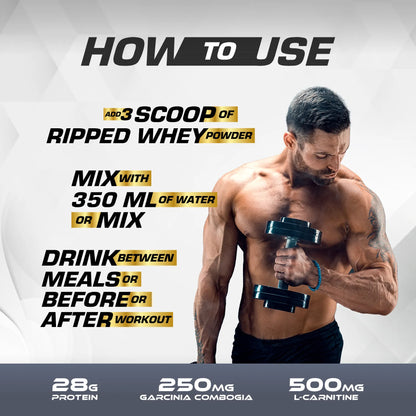 MD Ripped Whey | 28G Protein | 0.5G L-Carnitine, L-Tartrate | 0.25G Garcinia Combogia Extract