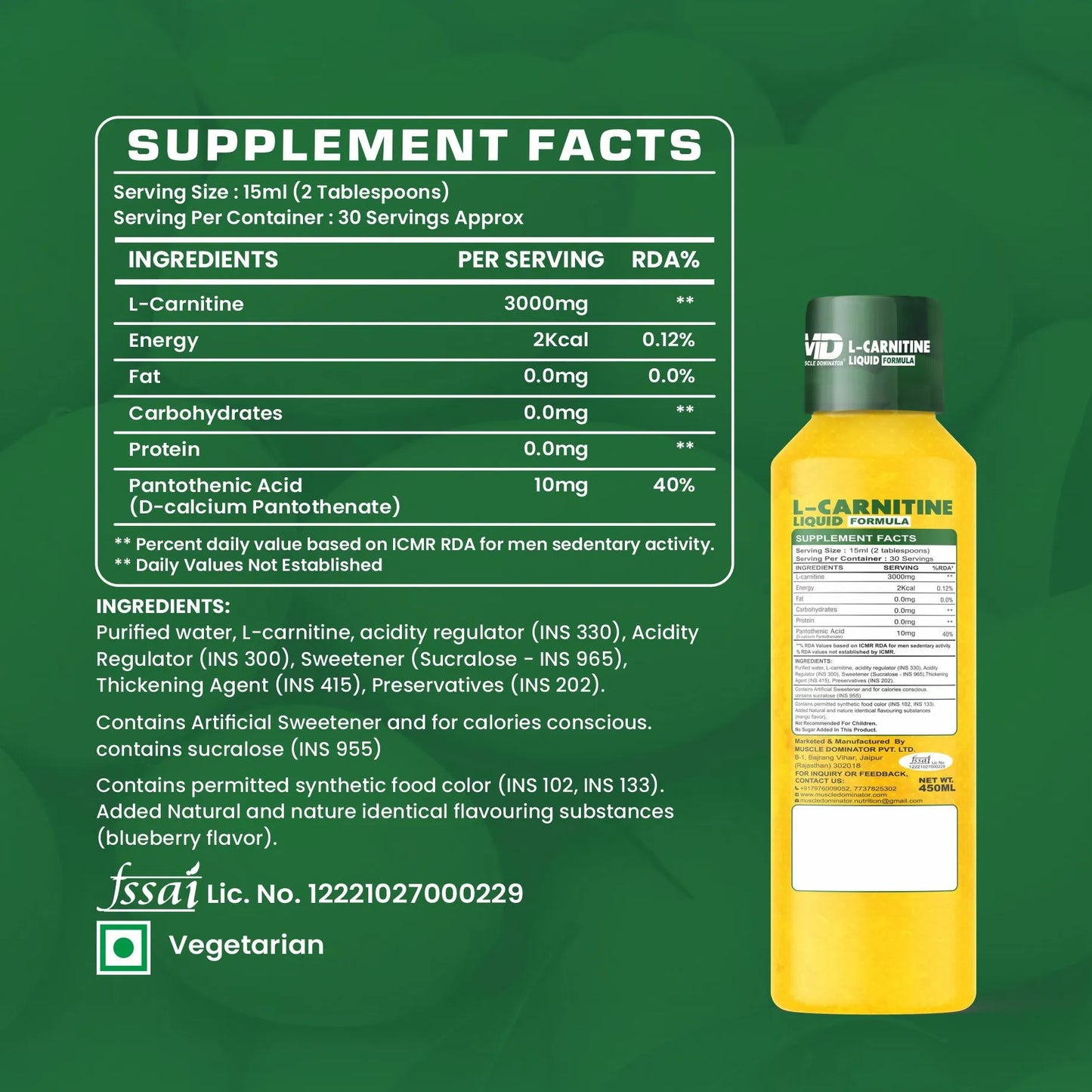 MD L-Carnitine Liquid | 3000 mg L-Carnitine  | 500 mg L-Arginine