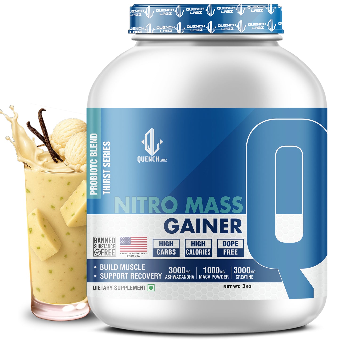 Nitro Mass Gainer | 3G Ashwagandha | 1G Macca | 3G Creatine | with Shaker