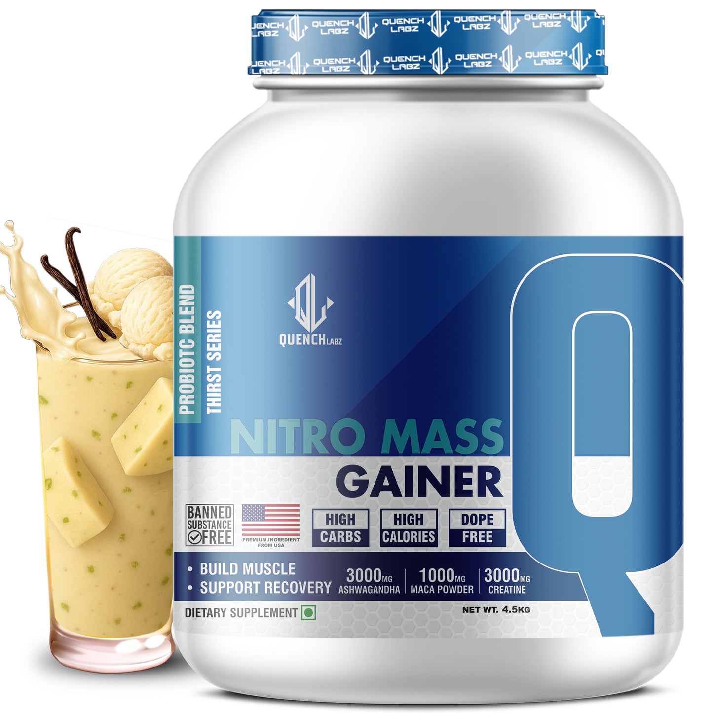 Nitro Mass Gainer | 3G Ashwagandha | 1G Macca | 3G Creatine | with Shaker