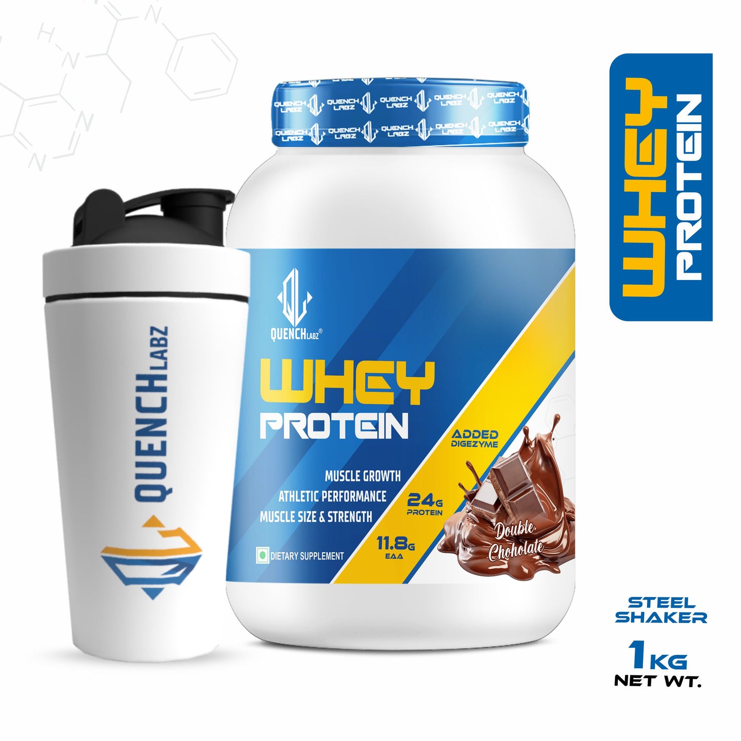 whey protein with steel shaker