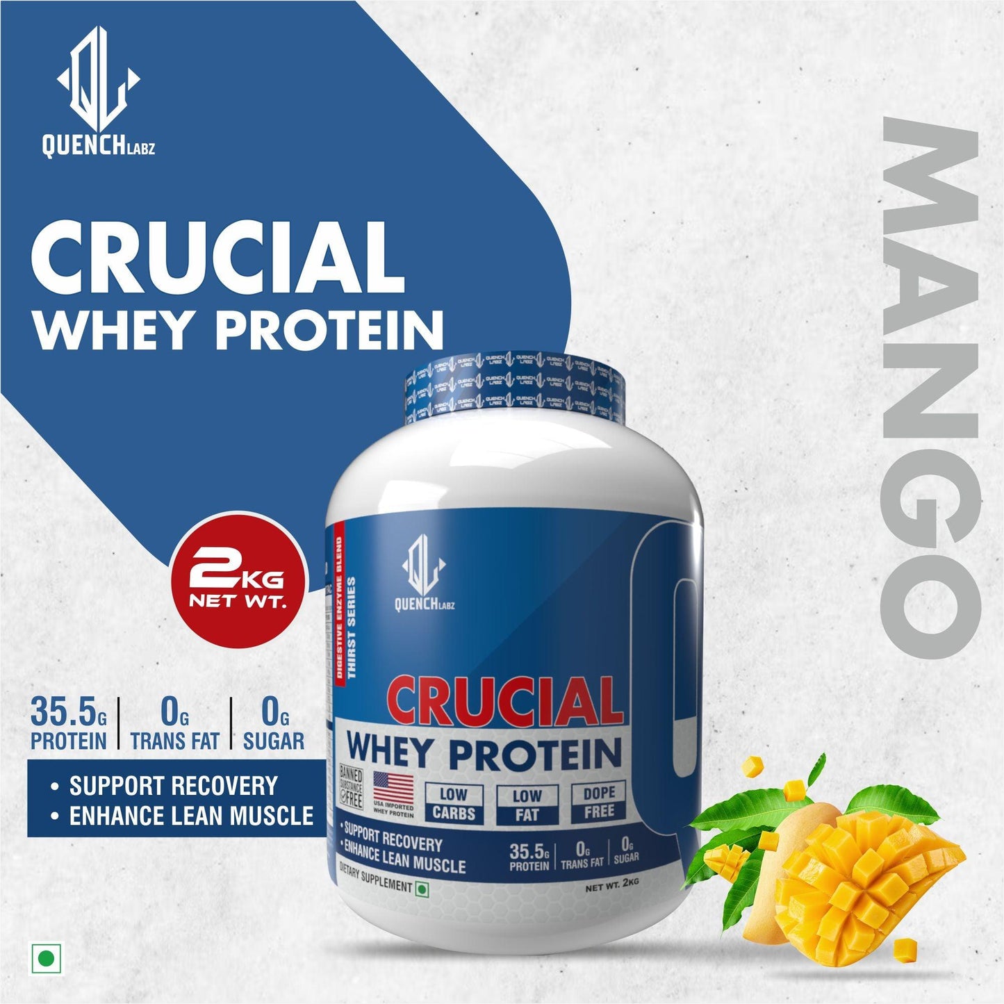 Crucial Whey Protein | Low Carb | 35.5 G Protein - Quenchlabz