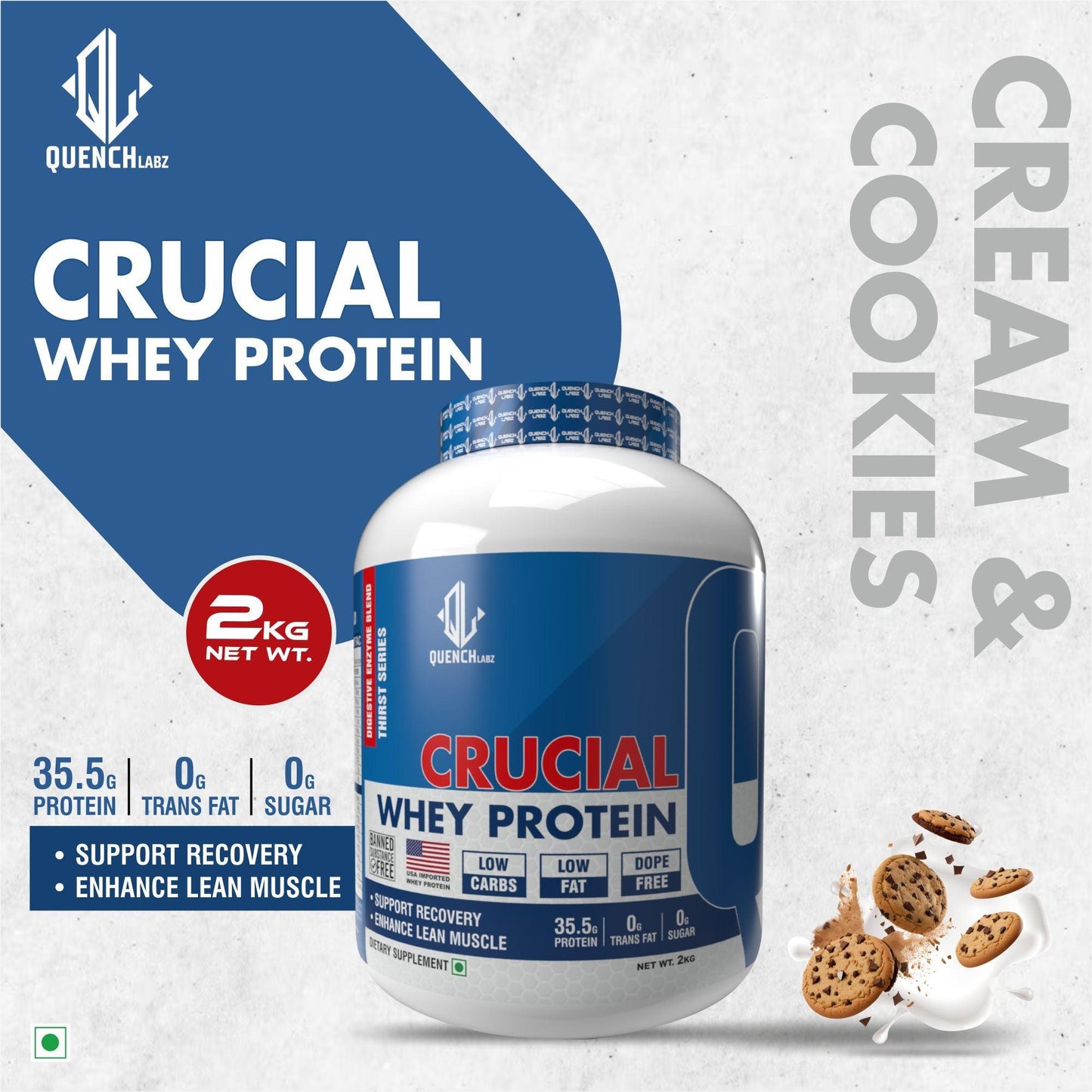 Crucial Whey Protein | Low Carb | 35.5 G Protein - Quenchlabz