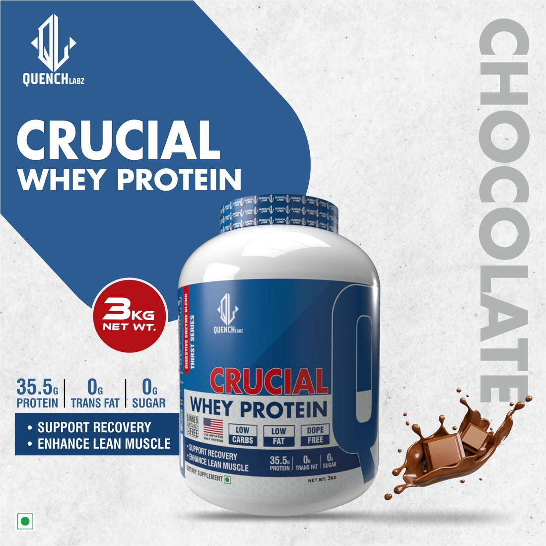 Crucial Whey Protein | Low Carb | 35.5 G Protein - Quenchlabz