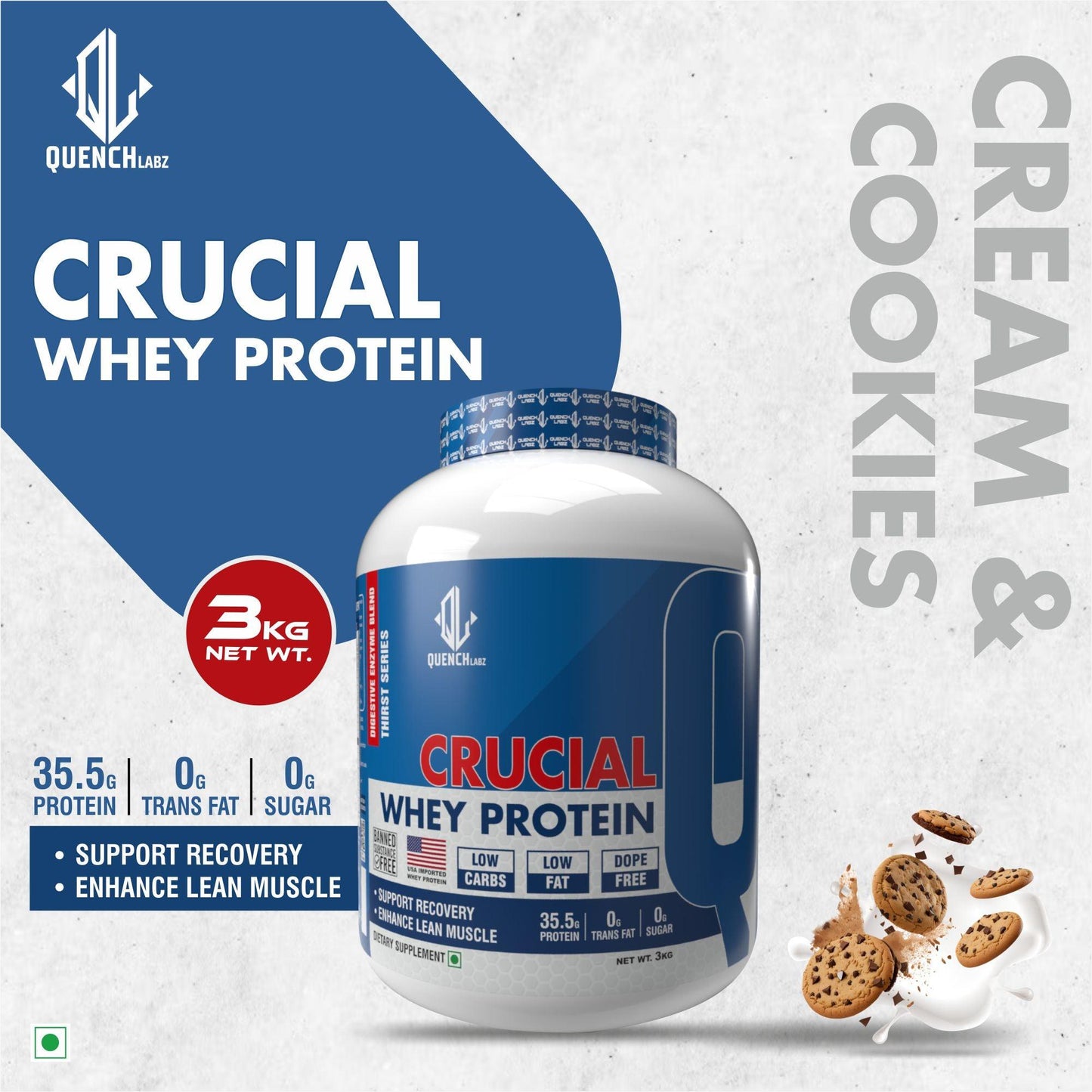 Crucial Whey Protein | Low Carb | 35.5 G Protein - Quenchlabz