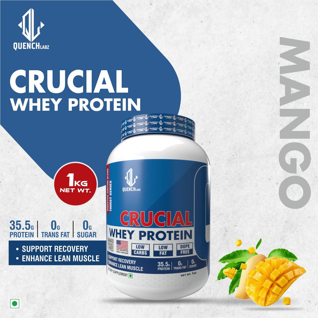 Crucial Whey Protein | Low Carb | 35.5 G Protein - Quenchlabz