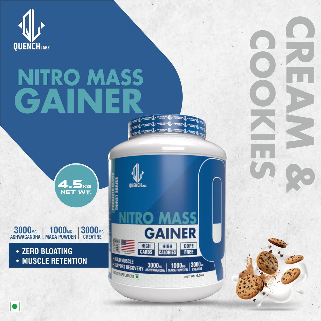 Nitro Mass Gainer | 3G Ashwagandha | 1G Macca | 3G Creatine - Quenchlabz