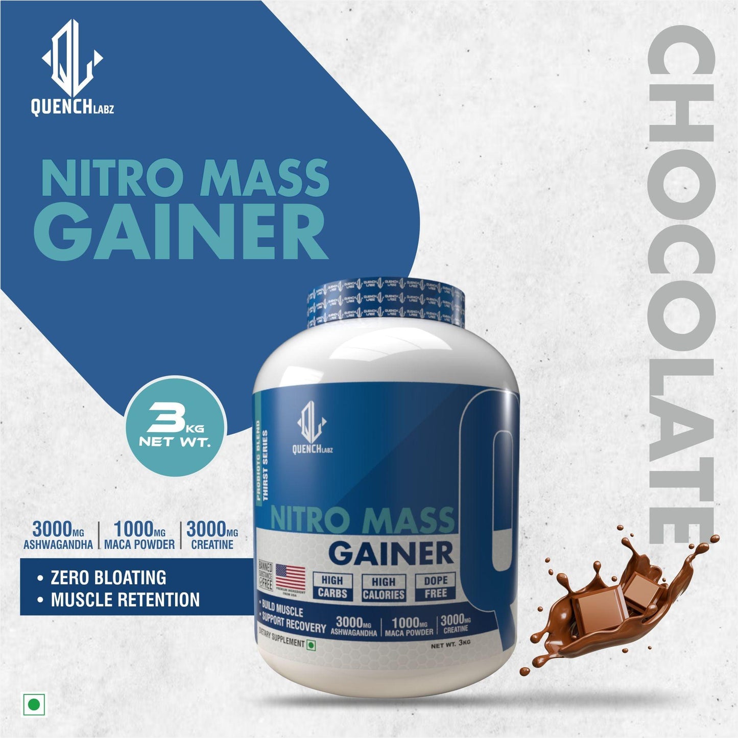 Nitro Mass Gainer | 3G Ashwagandha | 1G Macca | 3G Creatine - Quenchlabz