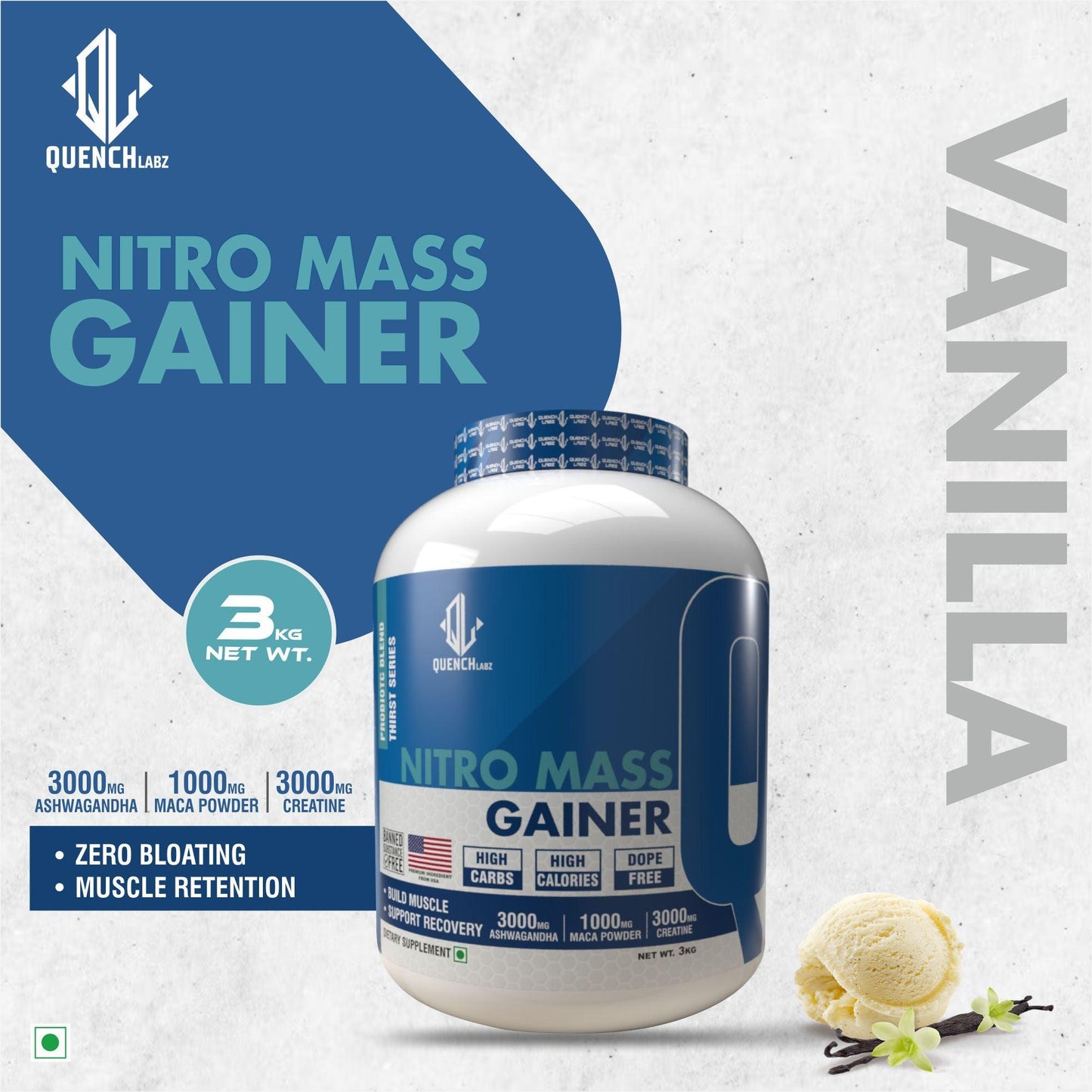 Nitro Mass Gainer | 3G Ashwagandha | 1G Macca | 3G Creatine - Quenchlabz