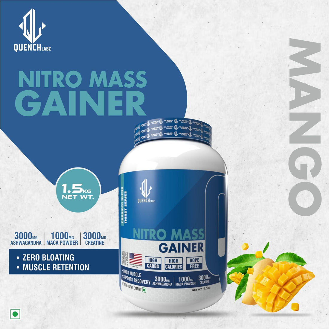 Nitro Mass Gainer | 3G Ashwagandha | 1G Macca | 3G Creatine - Quenchlabz