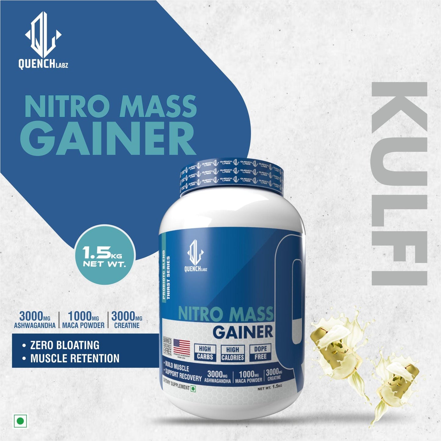 Nitro Mass Gainer | 3G Ashwagandha | 1G Macca | 3G Creatine - Quenchlabz