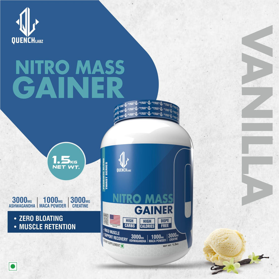 Nitro Mass Gainer | 3G Ashwagandha | 1G Macca | 3G Creatine - Quenchlabz