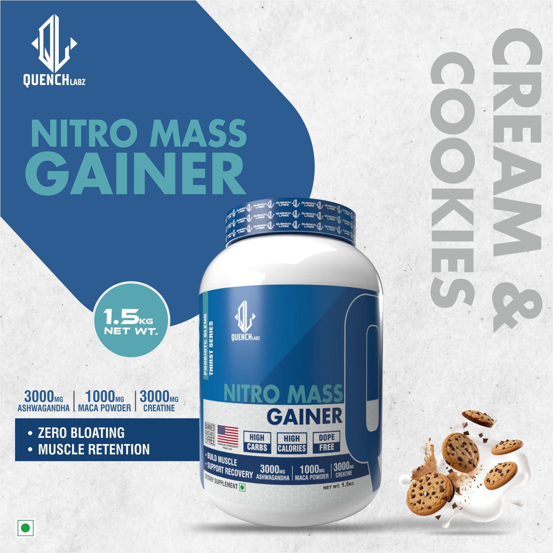 Nitro Mass Gainer | 3G Ashwagandha | 1G Macca | 3G Creatine - Quenchlabz