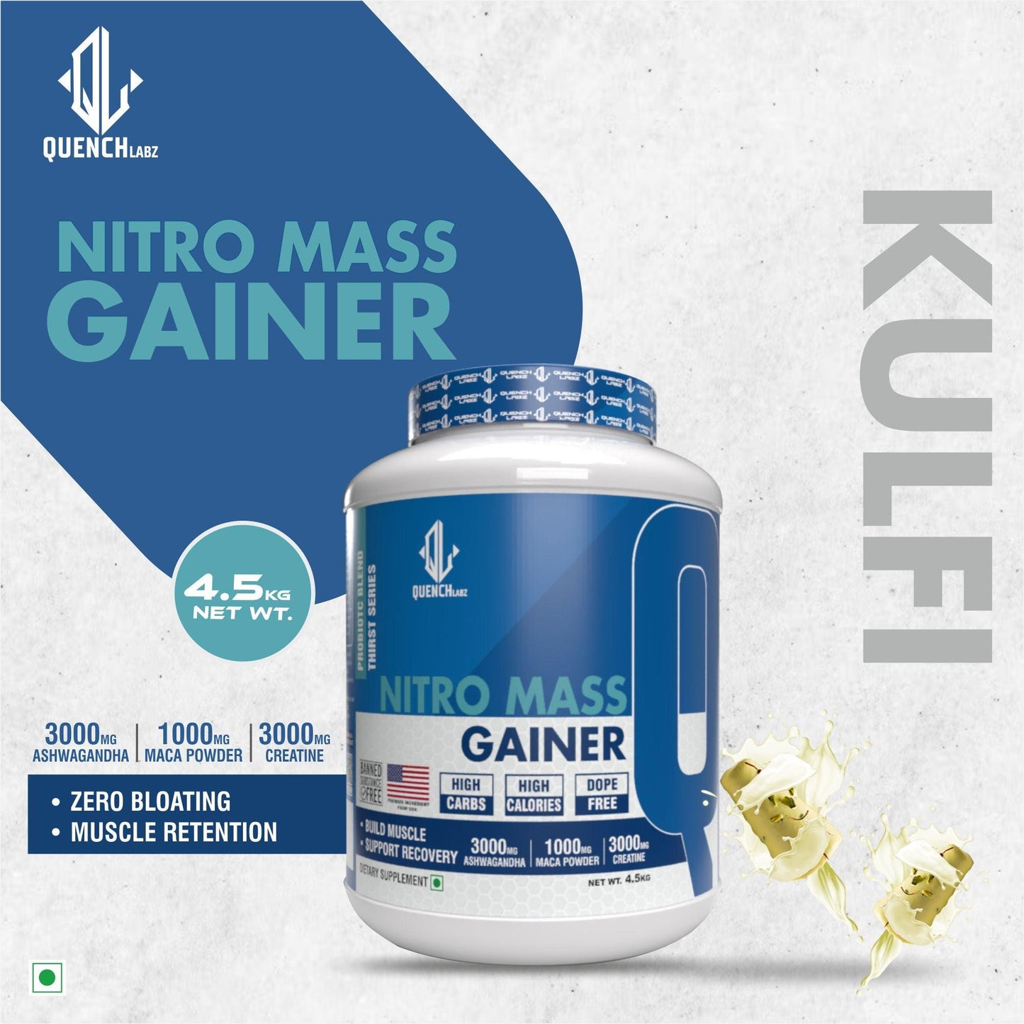 Nitro Mass Gainer | 3G Ashwagandha | 1G Macca | 3G Creatine - Quenchlabz