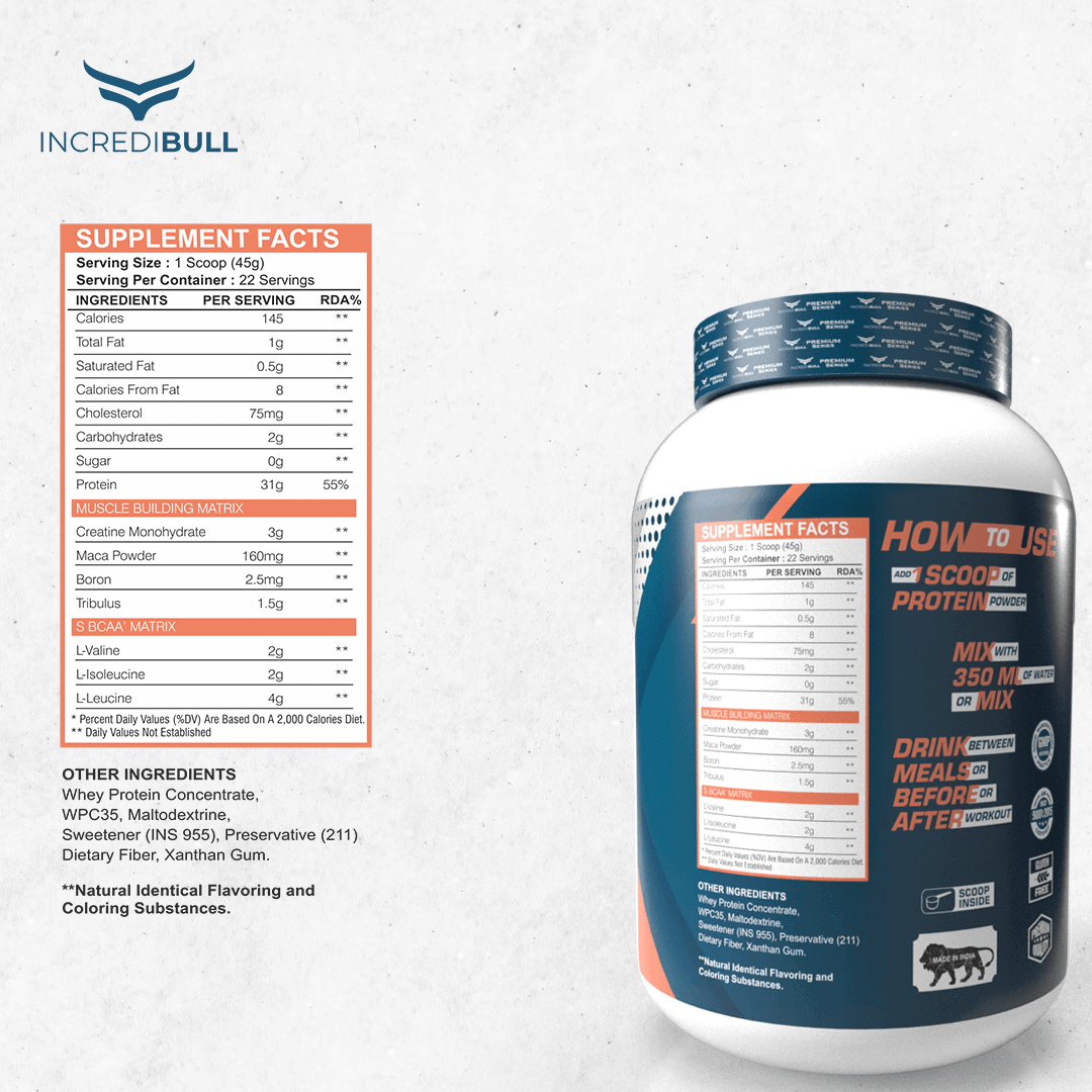 Premium Nitrabull Whey | 31 G Protein | 3 G Creatine | 1.5 G Tribulus - Quenchlabz