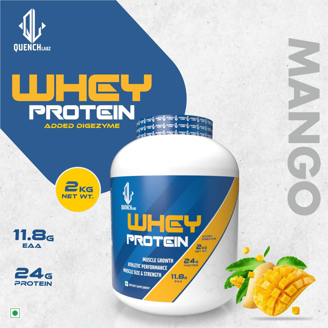 Premium Whey Protein 2 Kg + Steel Shaker Combo - Quenchlabz