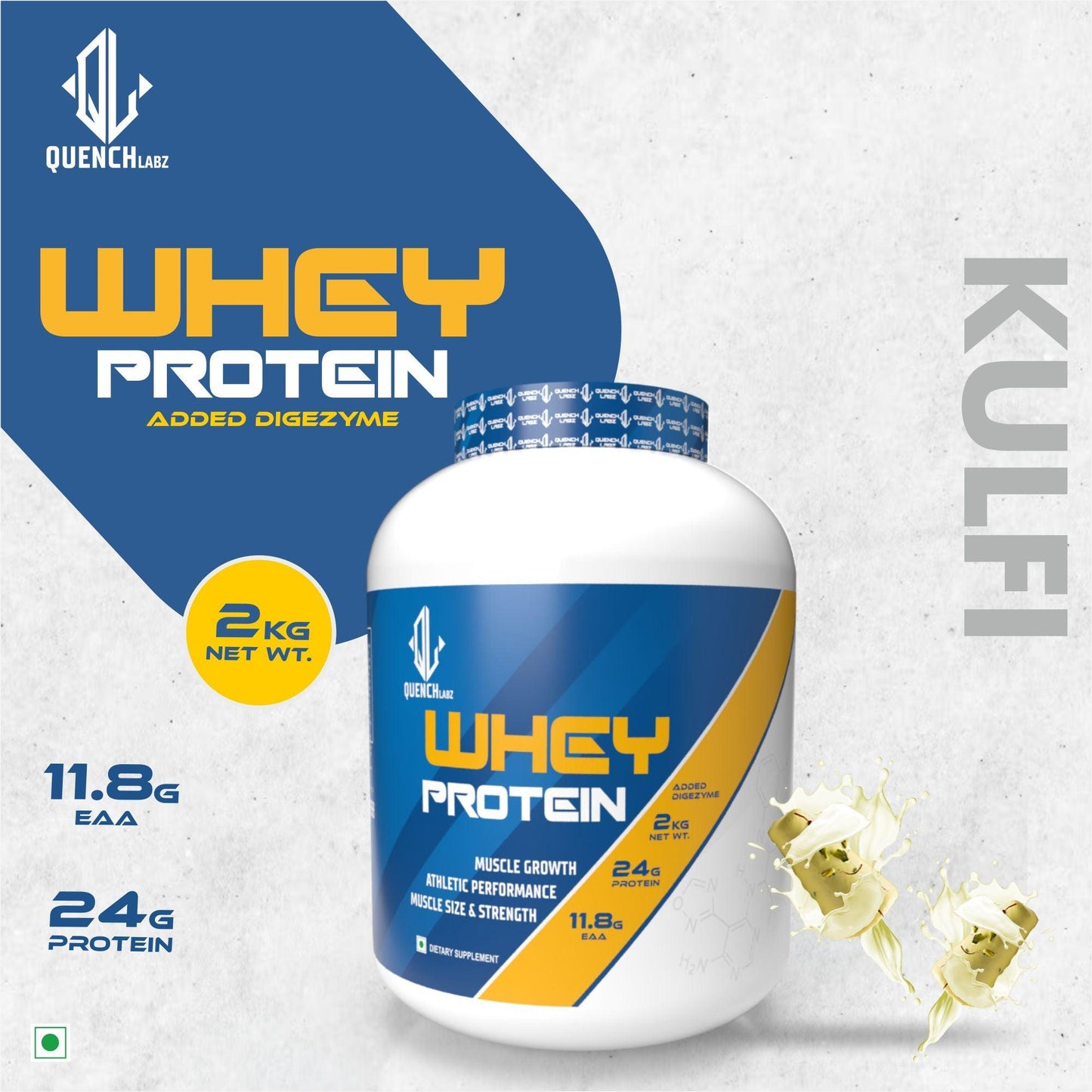 Premium Whey Protein 2 Kg + Steel Shaker Combo - Quenchlabz