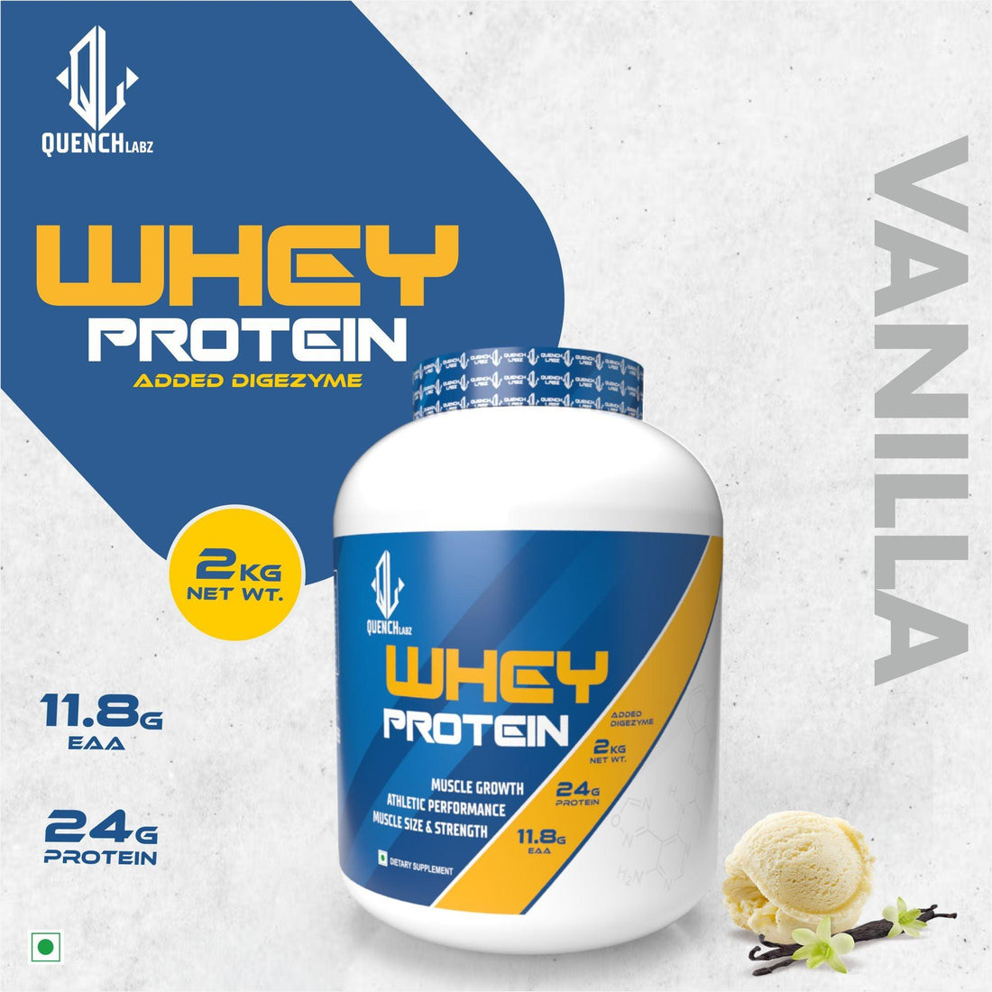 Premium Whey Protein 2 Kg + Steel Shaker Combo - Quenchlabz