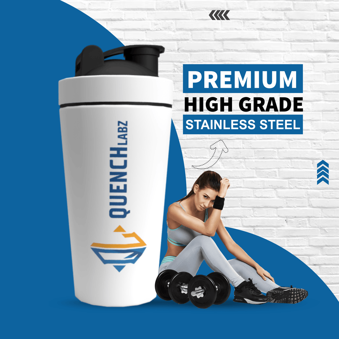 Stainless Steel Shaker - Premium & Durable Gym Shaker - Quenchlabz