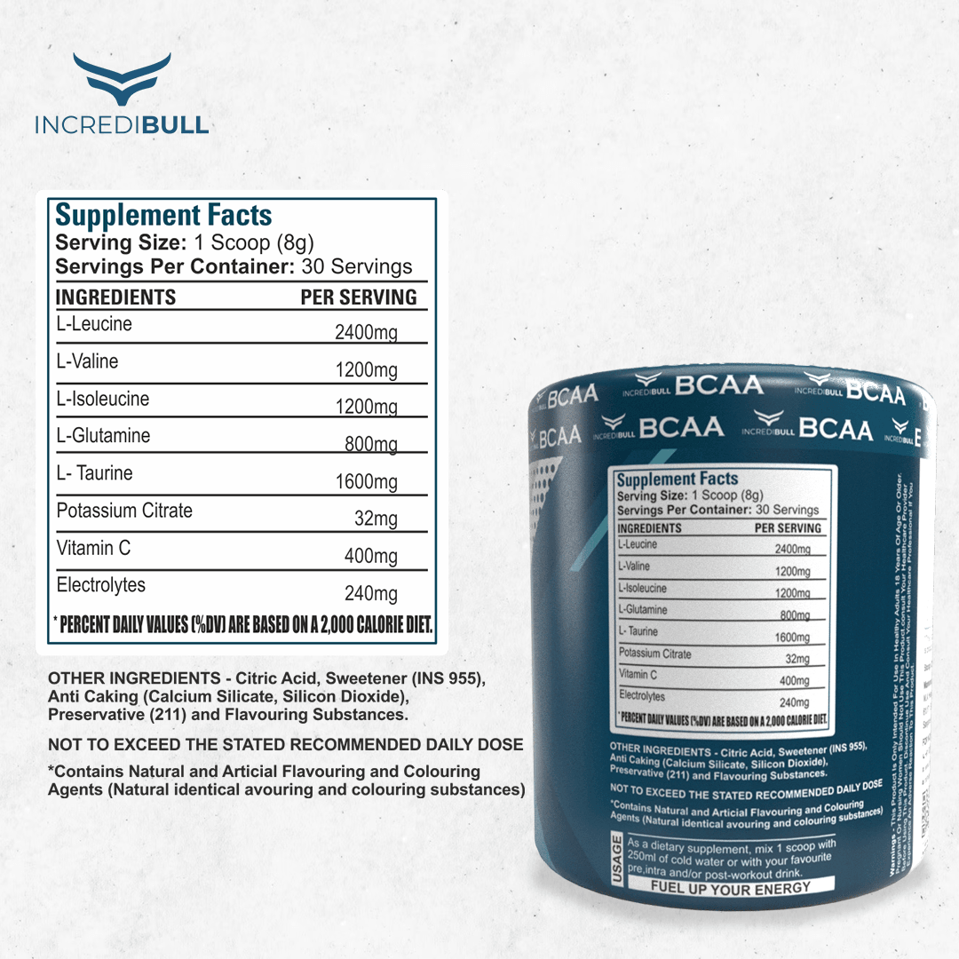 Vigour BCAA | 1.2 G L-Isoleucine | 1.2 G L-Valine | 2.4 g L-Leucine - Quenchlabz