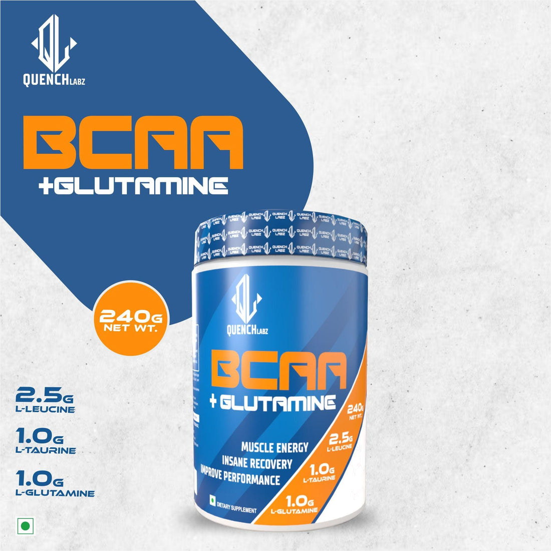 Workout Stack (Pre-Workout 240 Gm + BCAA 240 Gm + Creatine 180 Gm) - Quenchlabz